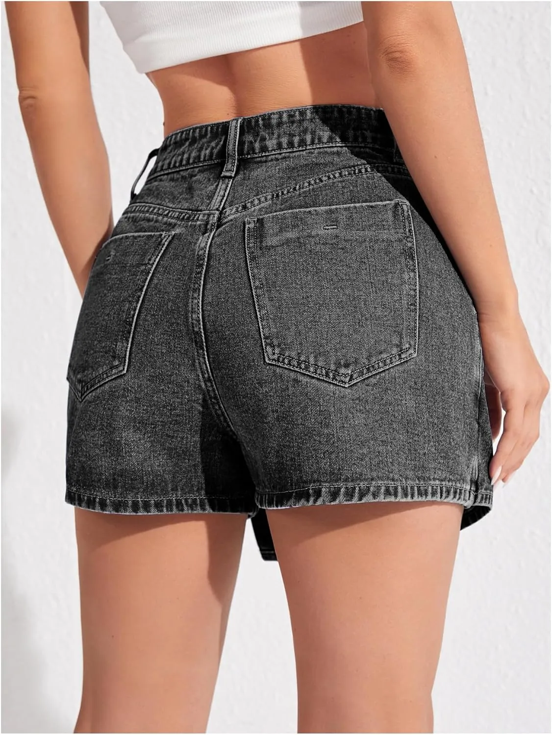 WDIRARA Women's High Waisted Button Front Denim Skort Asymmetrical Hem Skirt Shorts