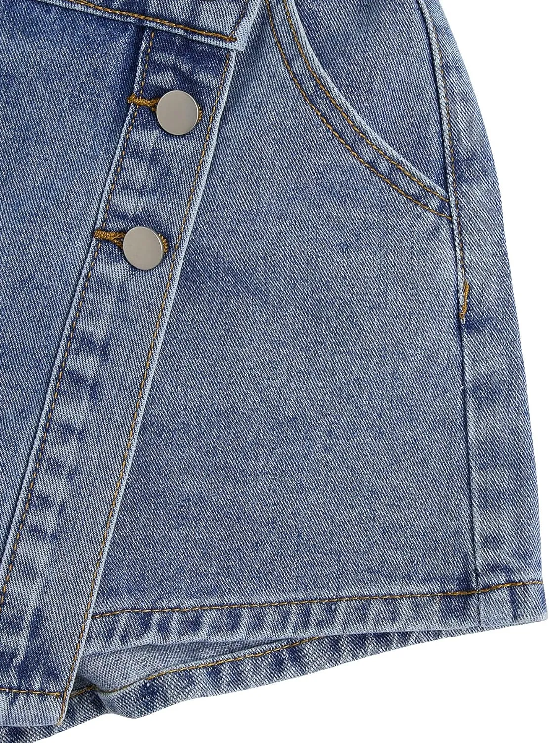 WDIRARA Women's High Waisted Button Front Denim Skort Asymmetrical Hem Skirt Shorts