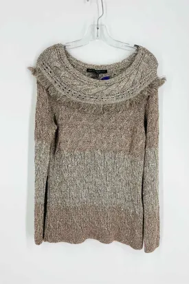 White House Black Market Size M Taupe/Beige Cable Knit Colorblock Sweater