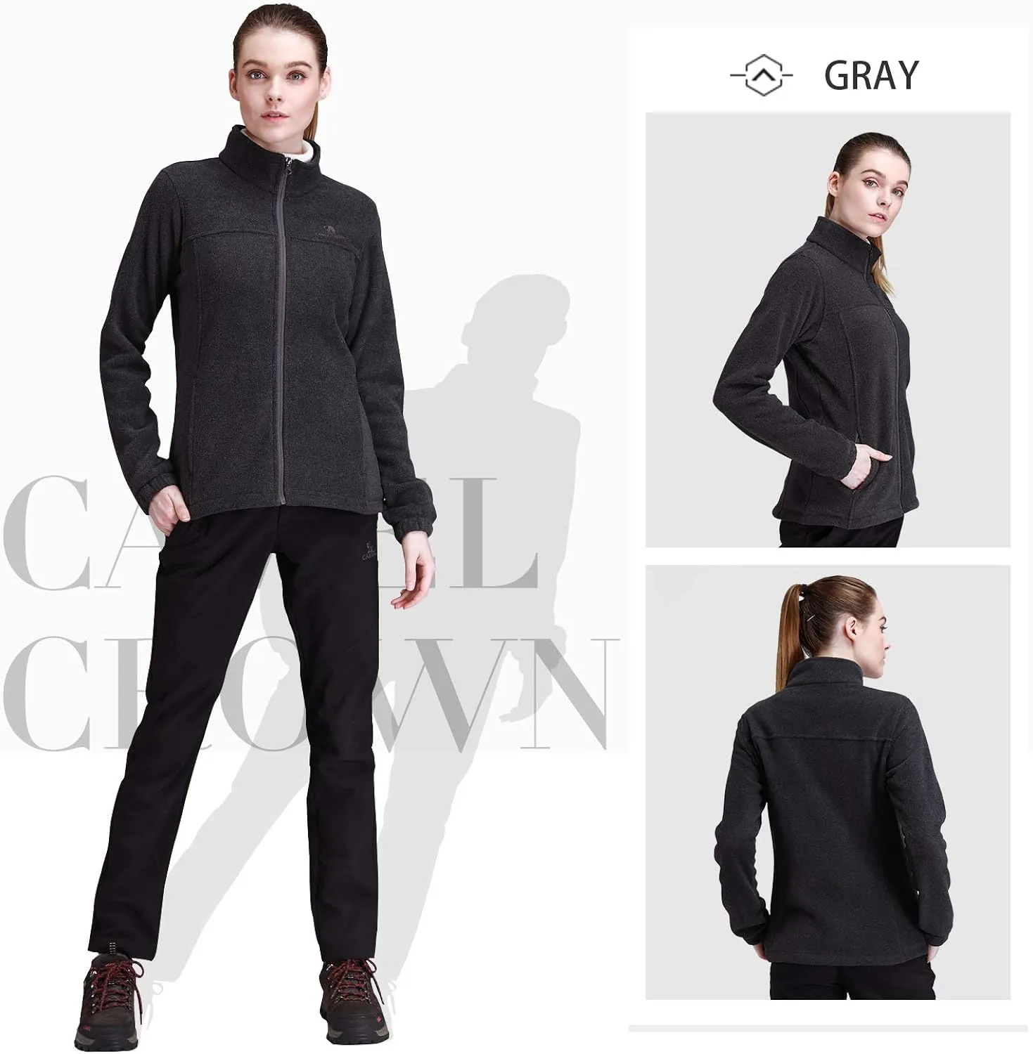 Wholesale Women's Full Zip Thermal Jackets With Pockets Soft Polar Fleece Coat - Gray
