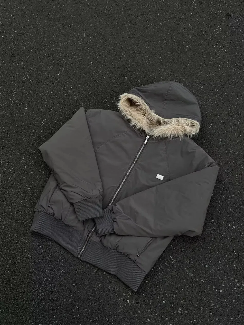 WIAOFELLAS  -  Winter Street Harajuku Mens Parkas Fleece Trendy Metal Label Silhouette Warm Cotton Jackets Zipper Loose Thickening Coats Male