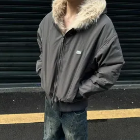 WIAOFELLAS  -  Winter Street Harajuku Mens Parkas Fleece Trendy Metal Label Silhouette Warm Cotton Jackets Zipper Loose Thickening Coats Male