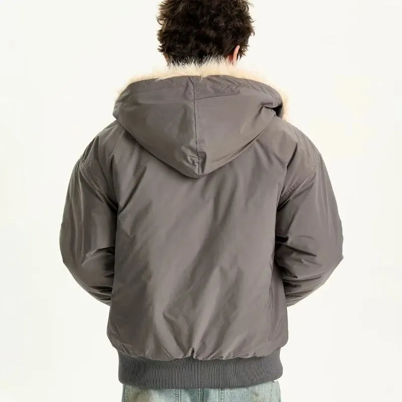 WIAOFELLAS  -  Winter Street Harajuku Mens Parkas Fleece Trendy Metal Label Silhouette Warm Cotton Jackets Zipper Loose Thickening Coats Male