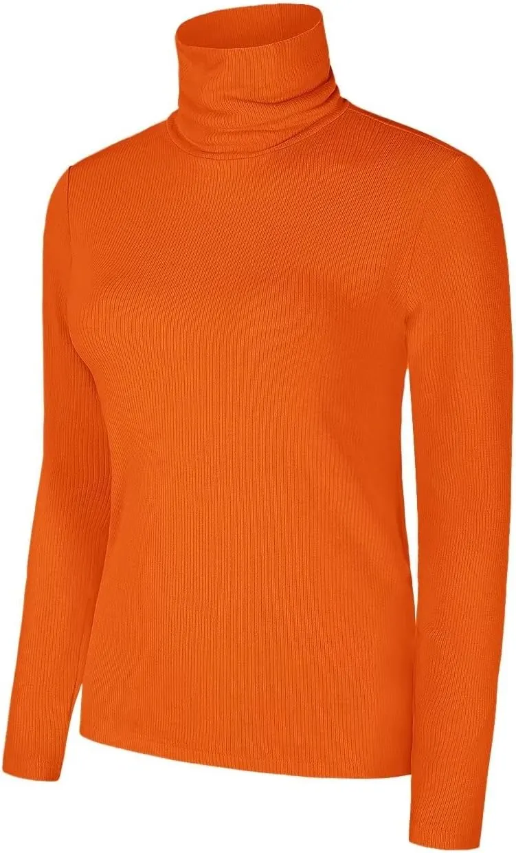 Women Turtleneck Long Sleeve Ribbed Fitted Thermal Base Layer Top