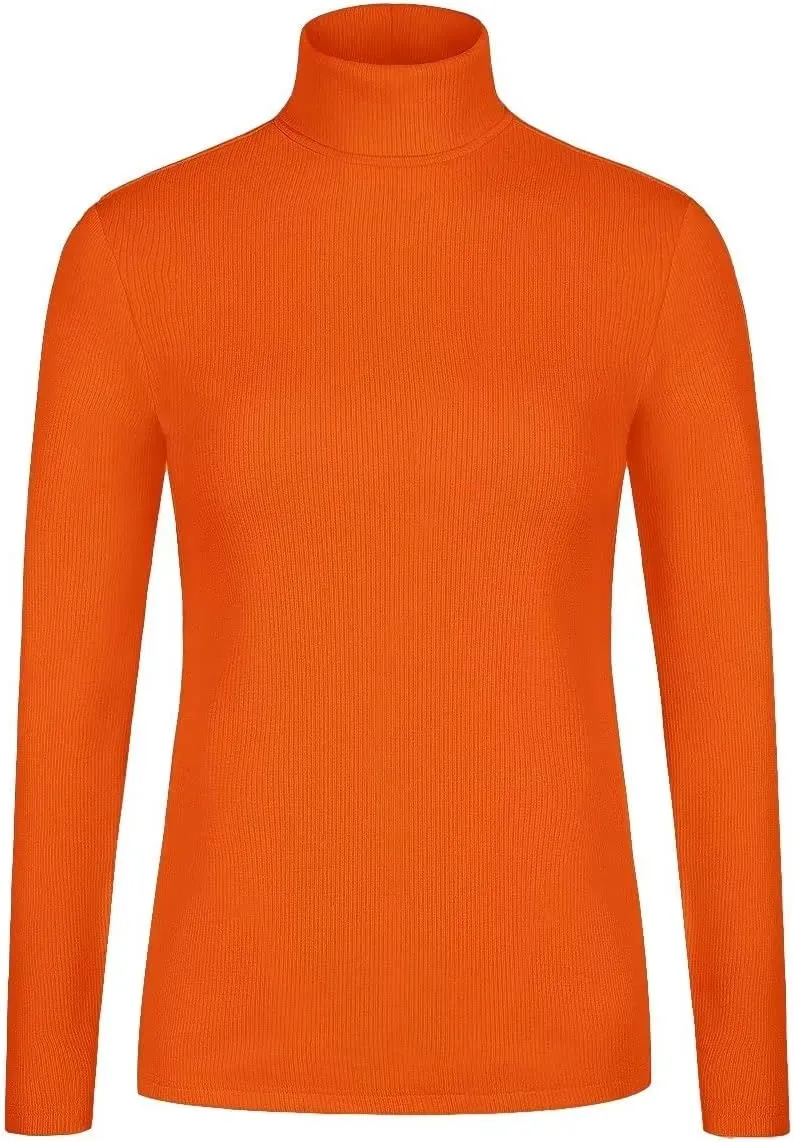 Women Turtleneck Long Sleeve Ribbed Fitted Thermal Base Layer Top