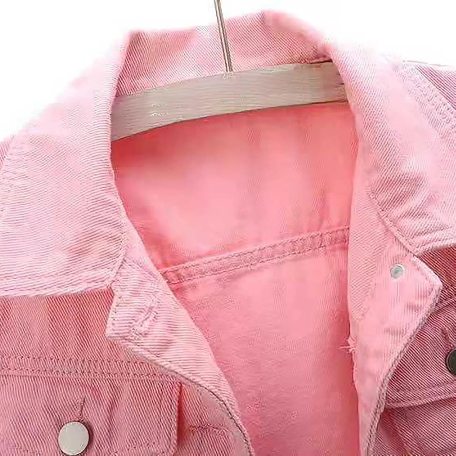 Women's 3/4 Sleeve Colored Cropped Denim Jacket Light Wash Short Jean Jacket Trucker Shackets Coat