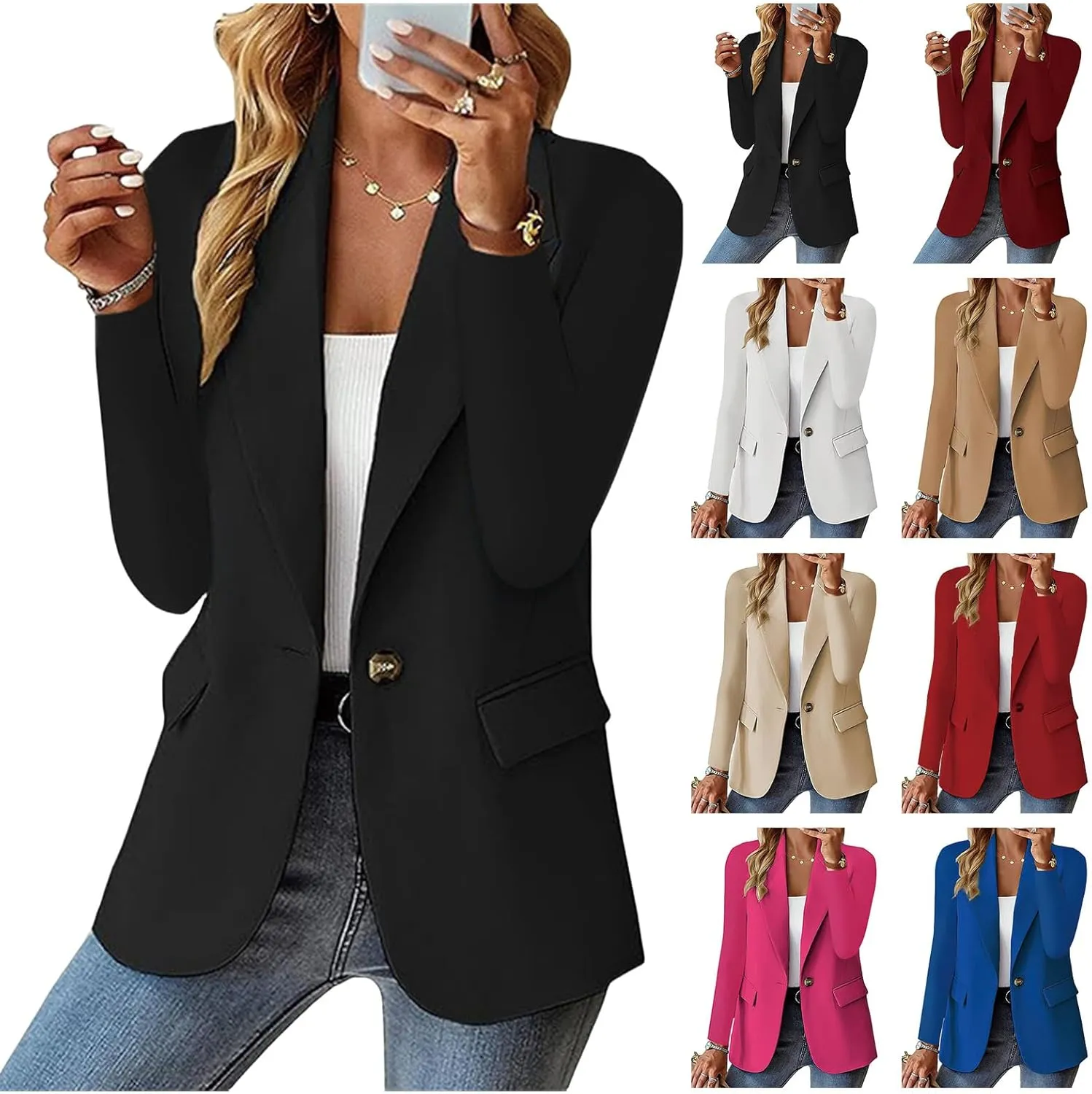 Women's Blazers Office Work Coats Casual Open Front Blazers Long Sleeve Lapel Jackets Lightweight Suit Jackets