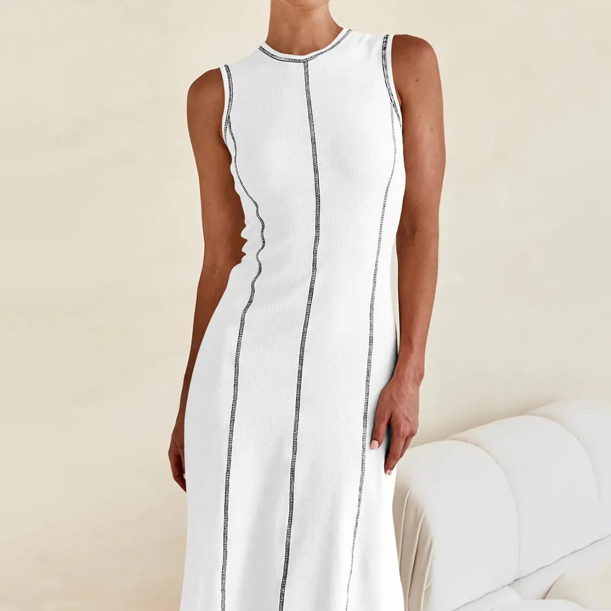 Women‘s Sleeveless T Shirt Dress Ribbed Knit Long Tank Dress Summer Y2K Maxi Dresses