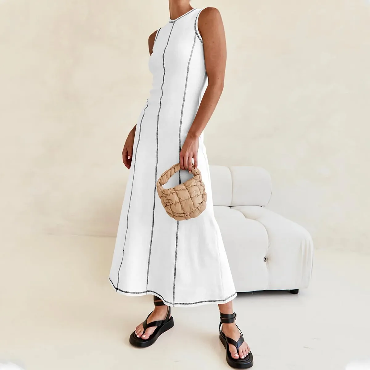 Women‘s Sleeveless T Shirt Dress Ribbed Knit Long Tank Dress Summer Y2K Maxi Dresses