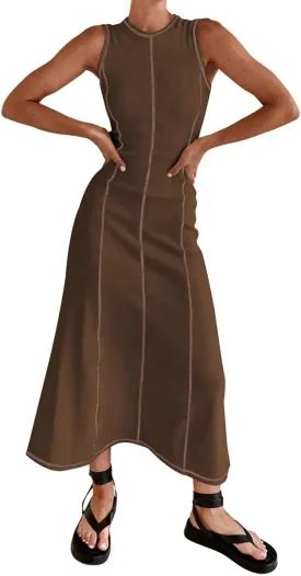 Women‘s Sleeveless T Shirt Dress Ribbed Knit Long Tank Dress Summer Y2K Maxi Dresses