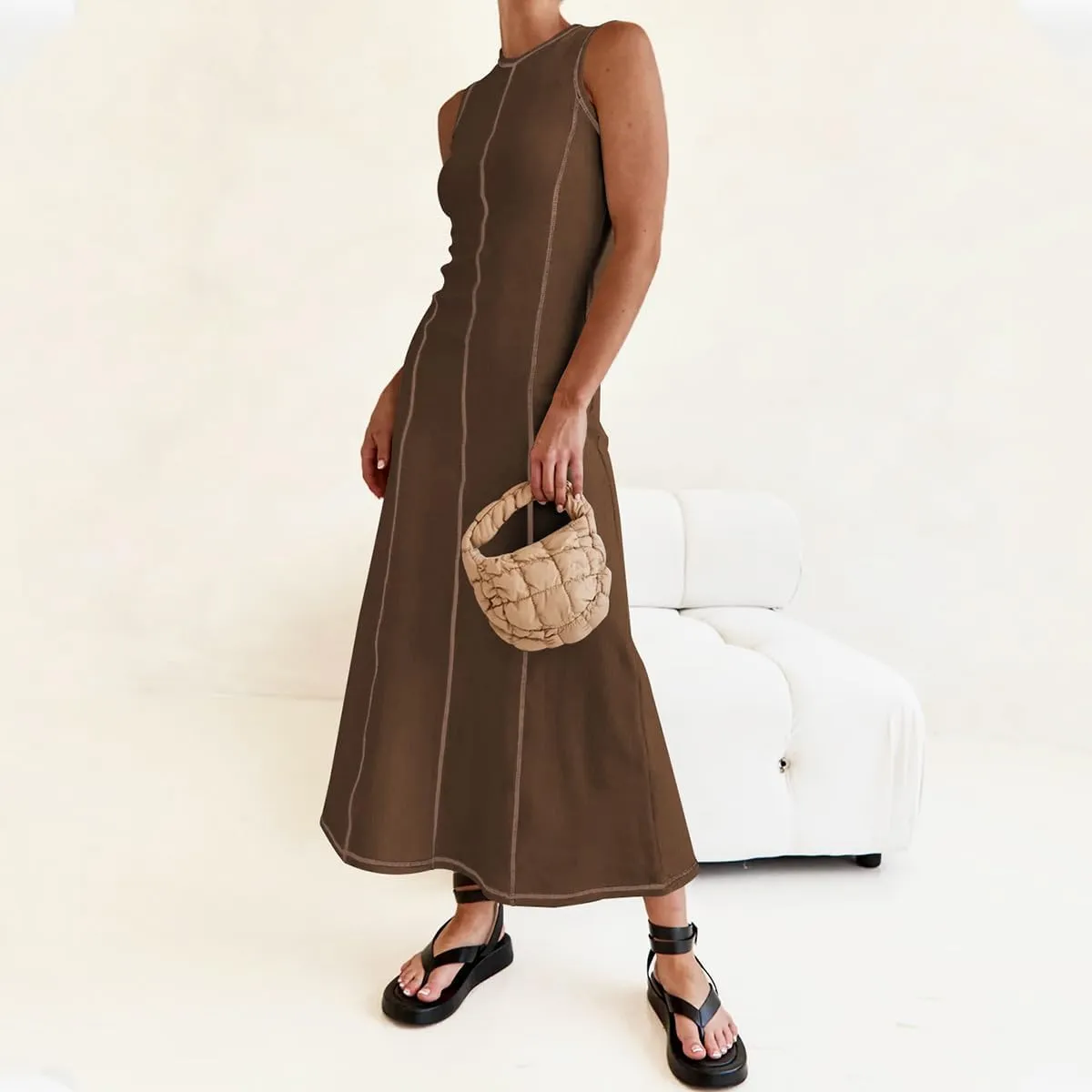 Women‘s Sleeveless T Shirt Dress Ribbed Knit Long Tank Dress Summer Y2K Maxi Dresses