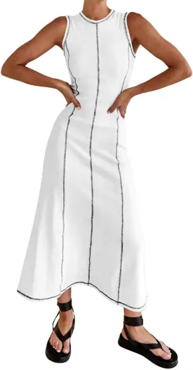 Women‘s Sleeveless T Shirt Dress Ribbed Knit Long Tank Dress Summer Y2K Maxi Dresses