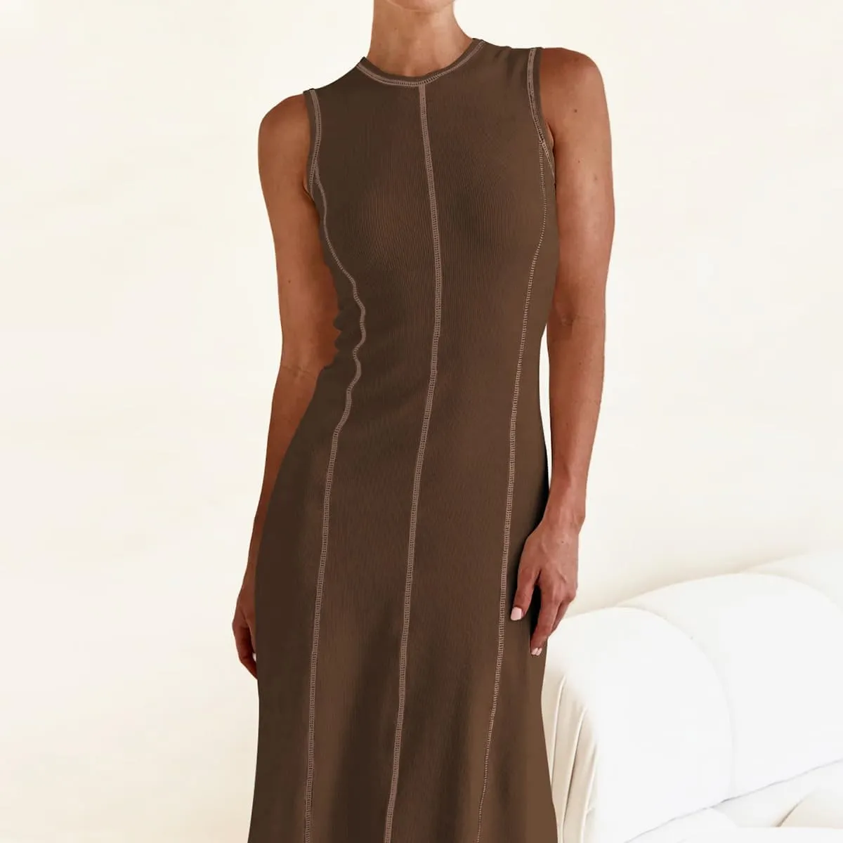 Women‘s Sleeveless T Shirt Dress Ribbed Knit Long Tank Dress Summer Y2K Maxi Dresses