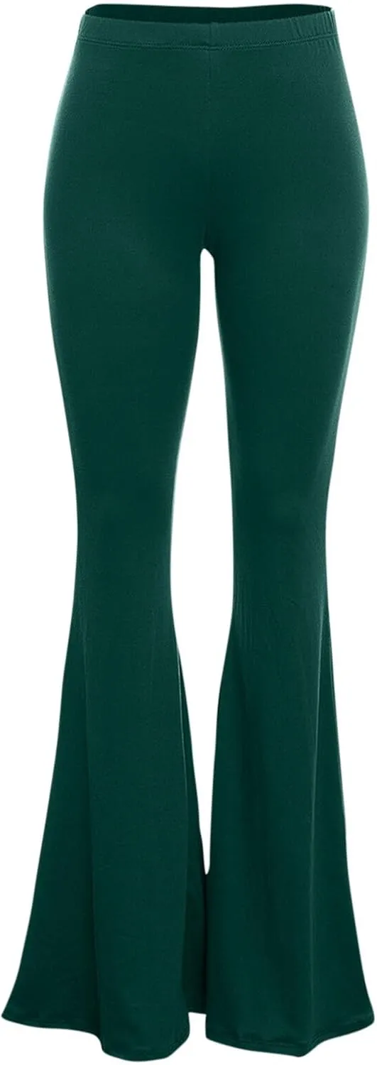 Women's Solid Flare Leggings Boho Hippie High Waist Wide Leg Long Flared Bell Bottom Pants Yoga Pant Trousers