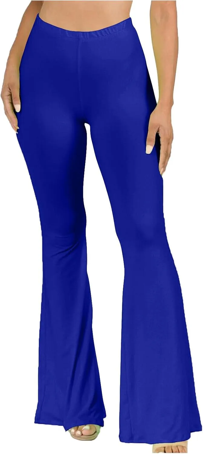 Women's Solid Flare Leggings Boho Hippie High Waist Wide Leg Long Flared Bell Bottom Pants Yoga Pant Trousers