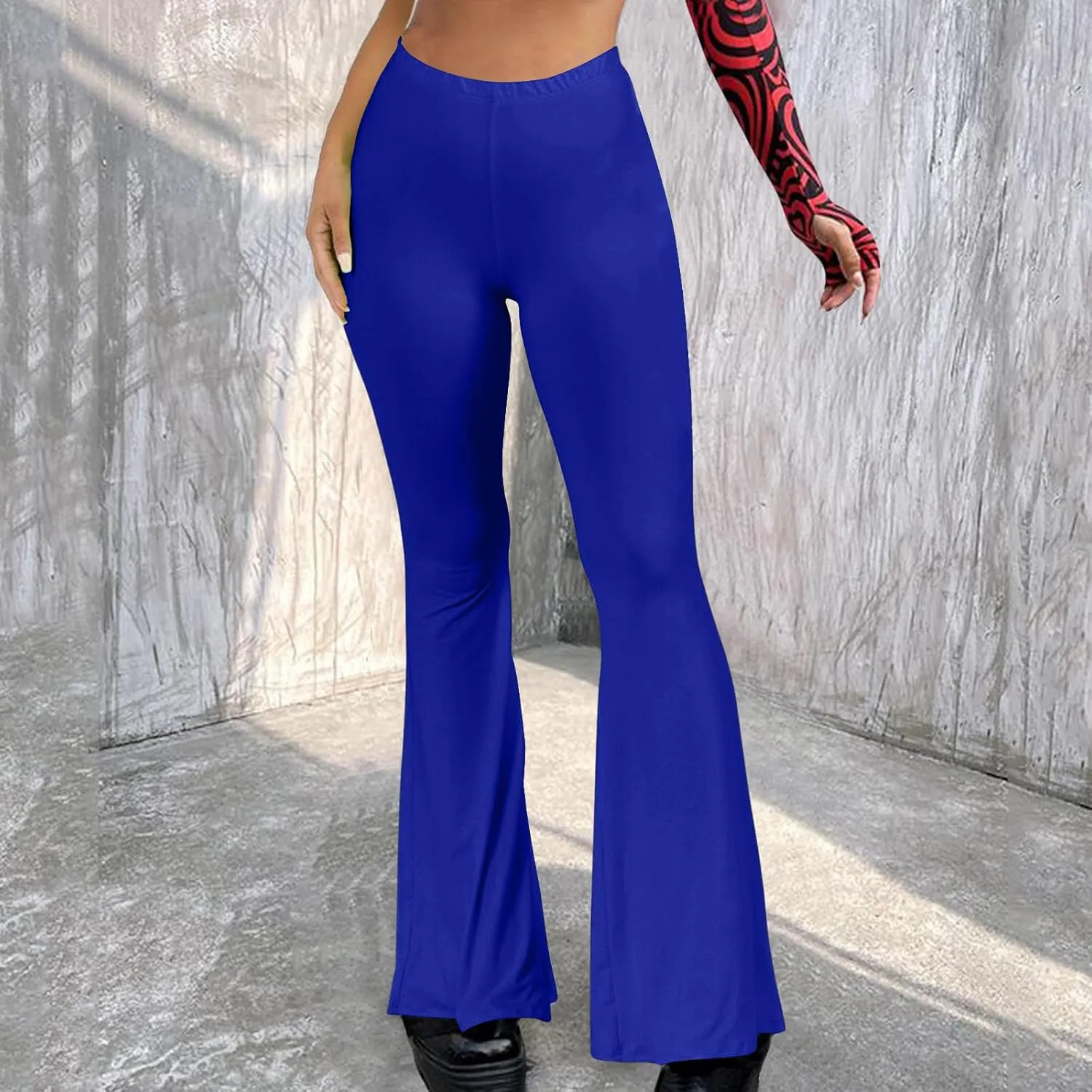 Women's Solid Flare Leggings Boho Hippie High Waist Wide Leg Long Flared Bell Bottom Pants Yoga Pant Trousers