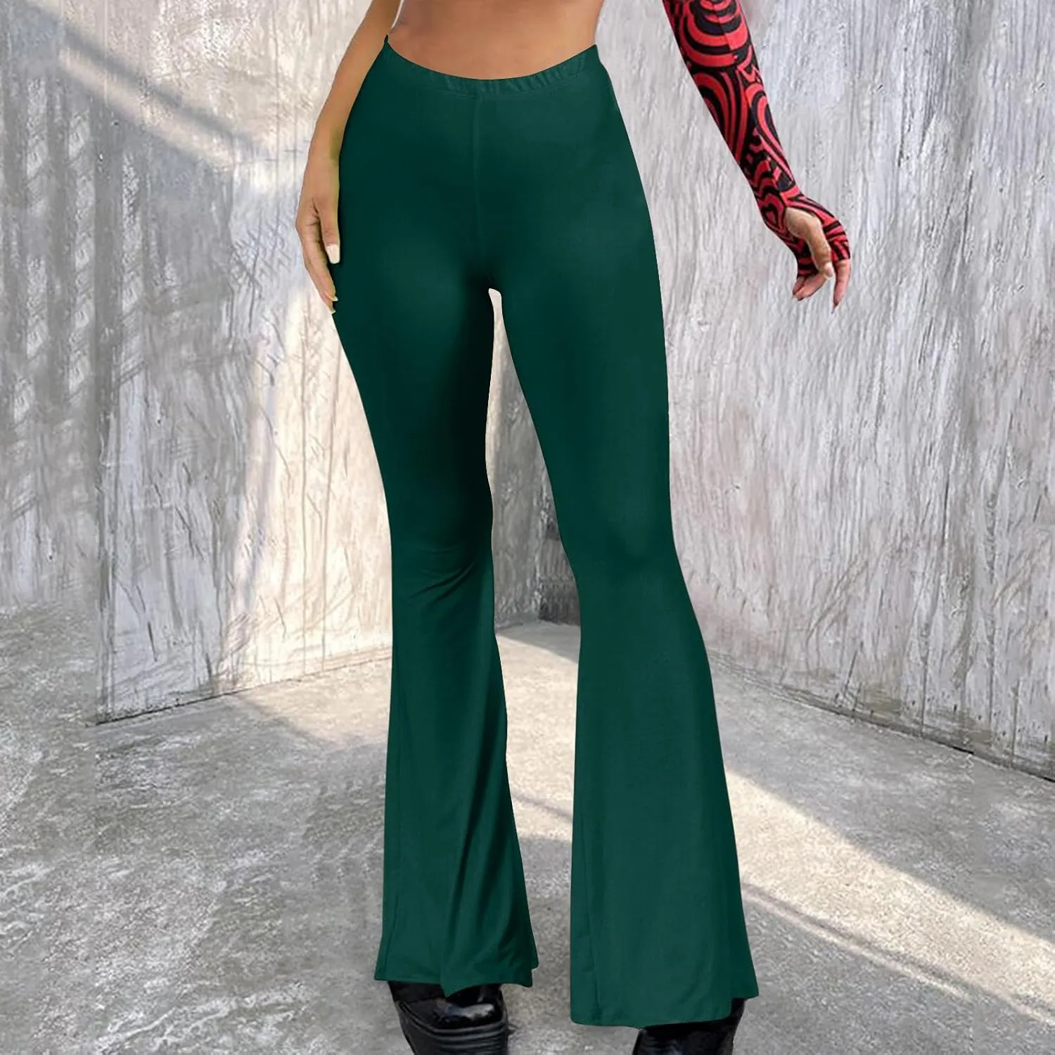 Women's Solid Flare Leggings Boho Hippie High Waist Wide Leg Long Flared Bell Bottom Pants Yoga Pant Trousers