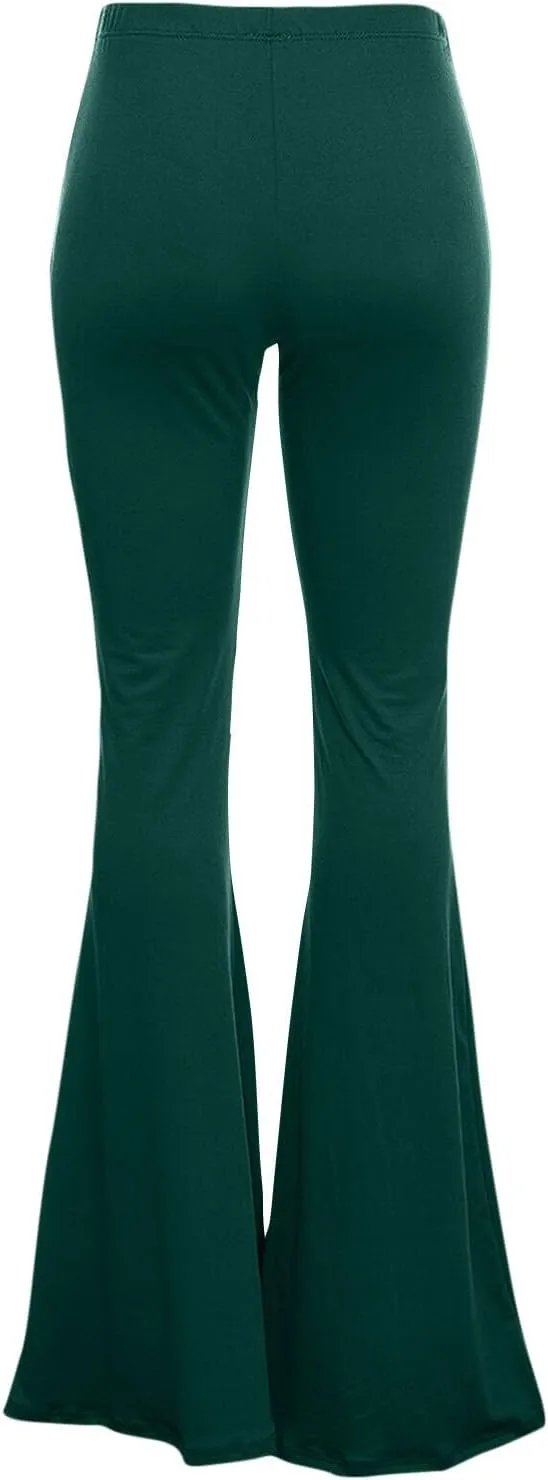 Women's Solid Flare Leggings Boho Hippie High Waist Wide Leg Long Flared Bell Bottom Pants Yoga Pant Trousers