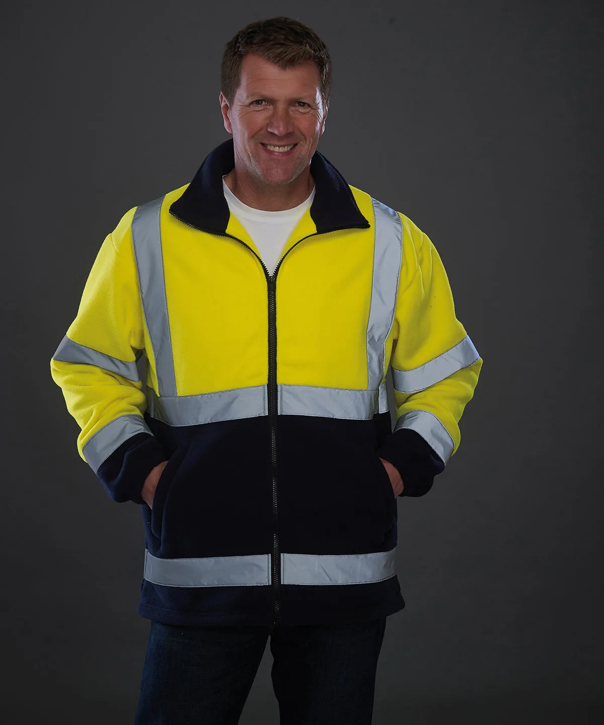 Yellow/Navy - Hi-vis heavyweight fleece jacket (HVK08)