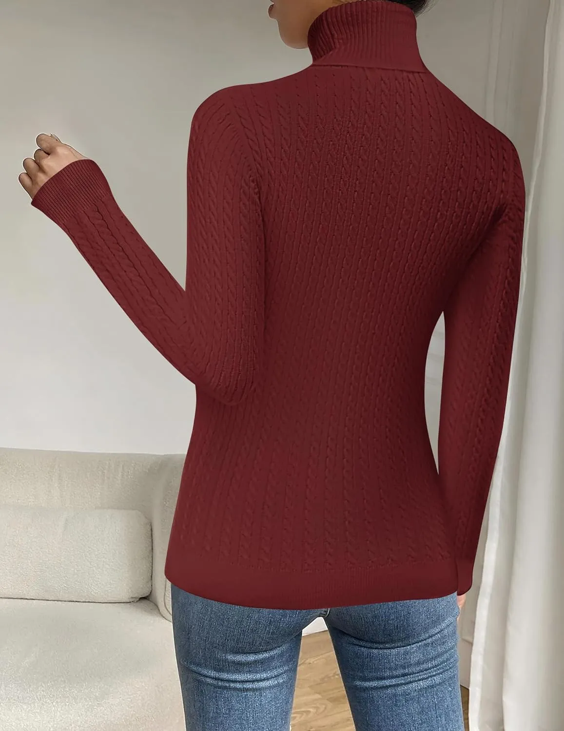 Zeagoo Womens Sweaters 2024 Turtleneck Cable Knit Long Sleeve Slim Fitted Basic Fall Tops