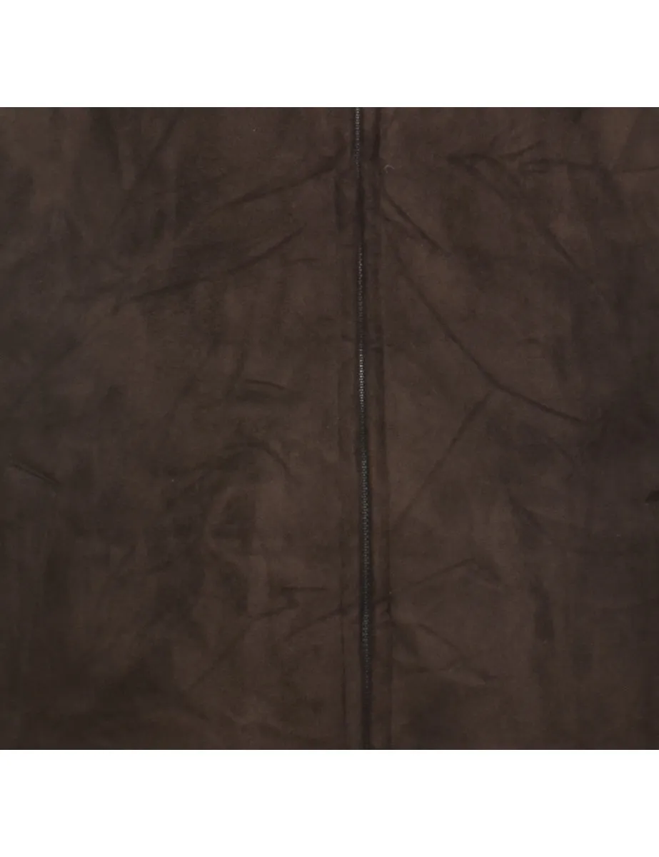 Zip-Front Dark Brown Suede Jacket - S