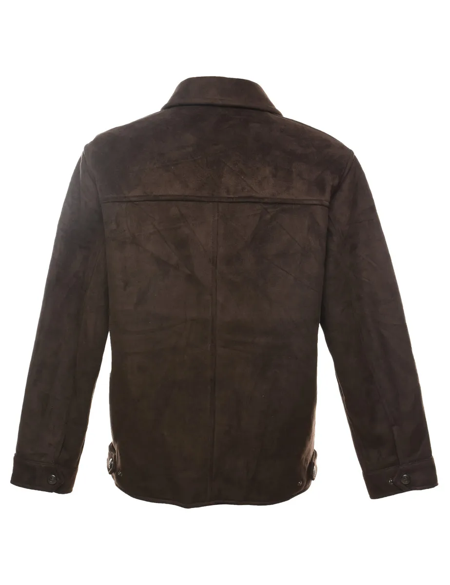 Zip-Front Dark Brown Suede Jacket - S